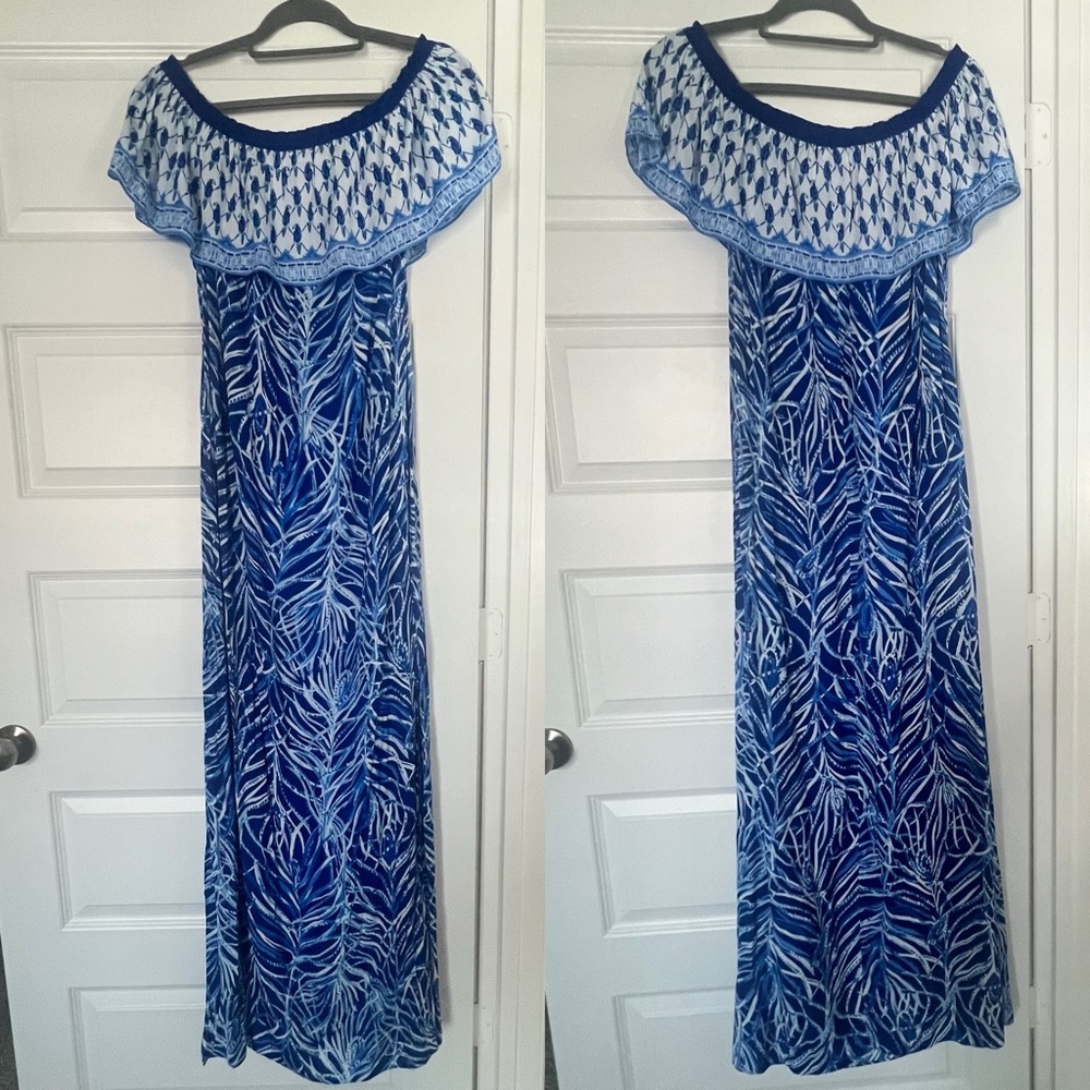 Lilly Pulitzer Alicia Maxi Dress Twilight Blue Early Riser Engineered Strapless